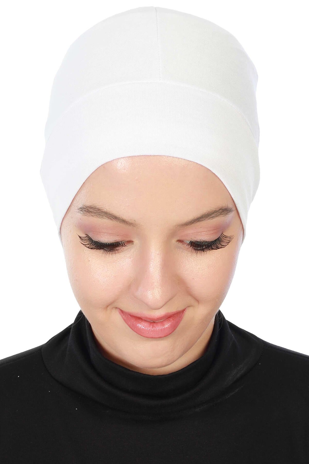 Super Tight Cotton Inner Bonnet Cap, High Quality Easy Wrap Instant Underneath Bonnet for Women, Flexible 95% Cotton Chemo Headwear Cap,B-37 White