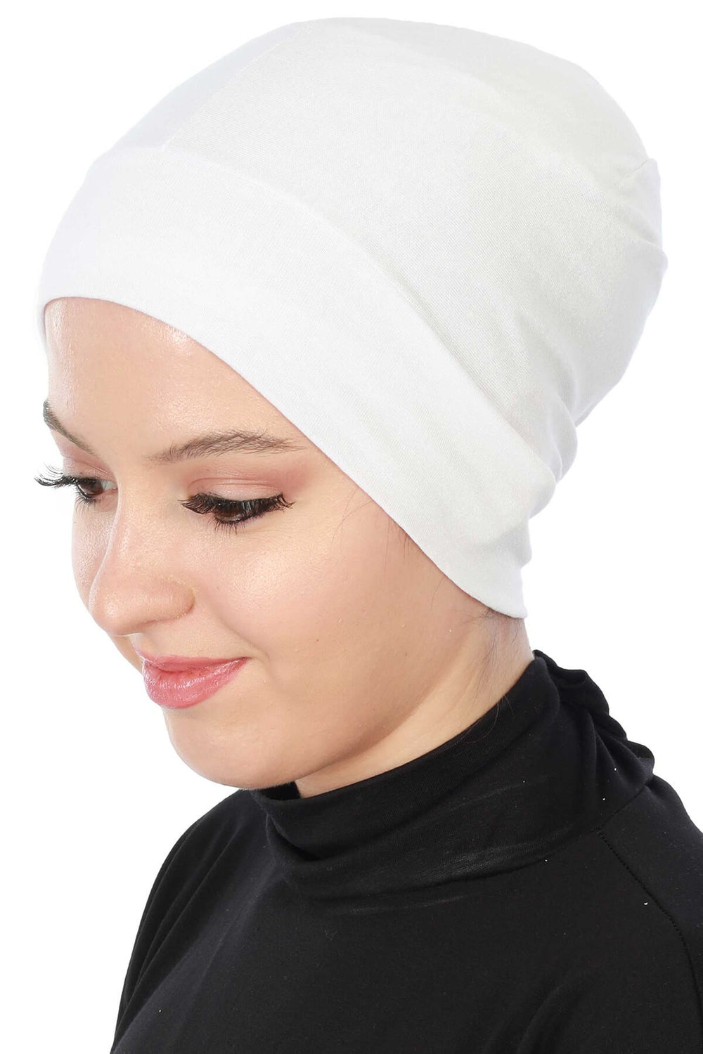 Super Tight Cotton Inner Bonnet Cap, High Quality Easy Wrap Instant Underneath Bonnet for Women, Flexible 95% Cotton Chemo Headwear Cap,B-37 White