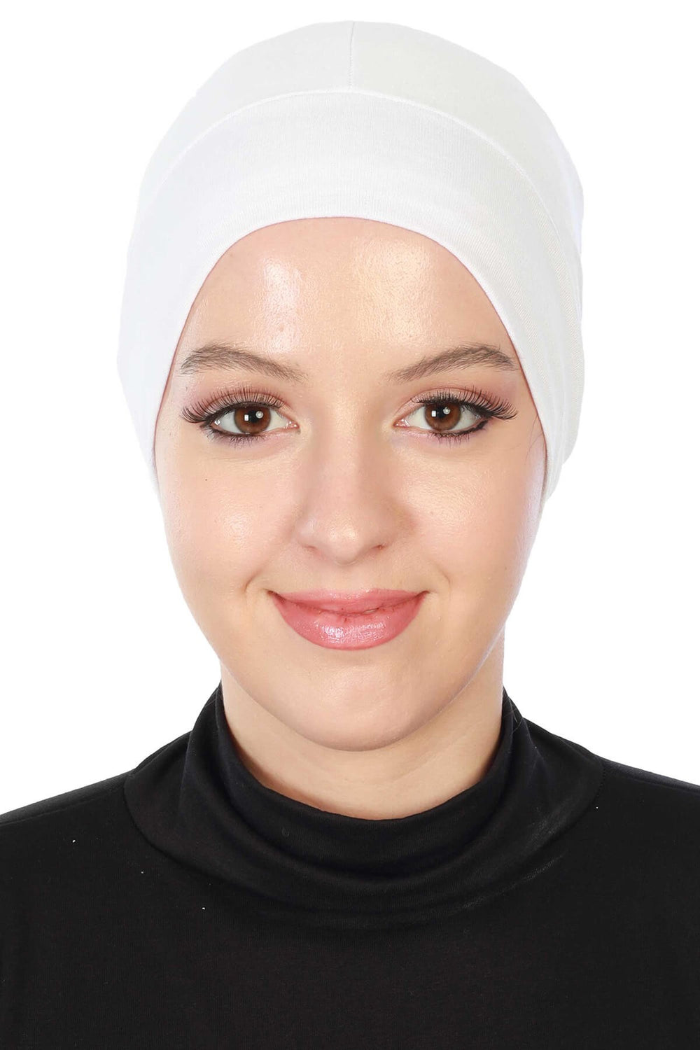 Super Tight Cotton Inner Bonnet Cap, High Quality Easy Wrap Instant Underneath Bonnet for Women, Flexible 95% Cotton Chemo Headwear Cap,B-37 White