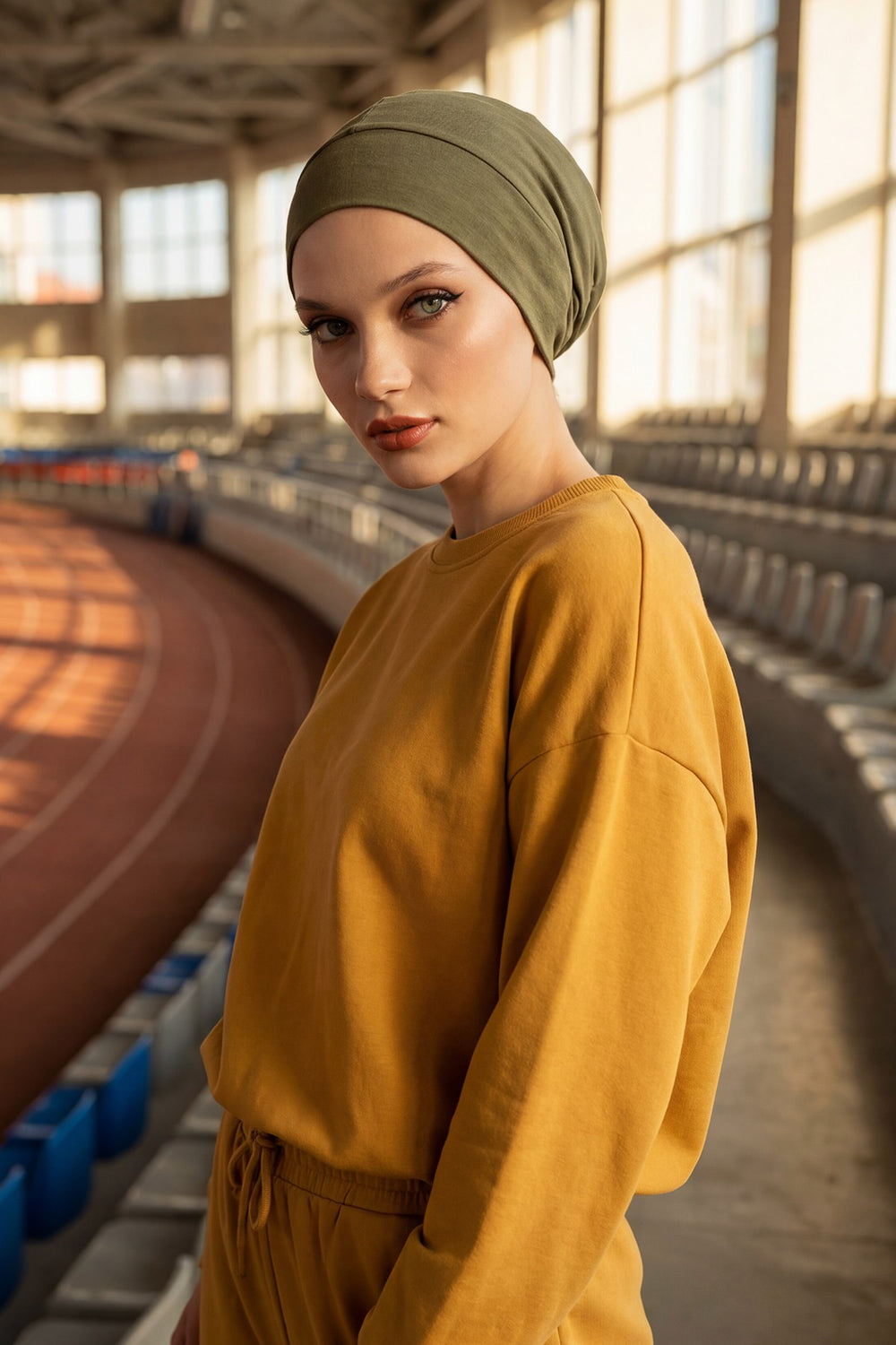 Super Tight Cotton Inner Bonnet Cap, High Quality Easy Wrap Instant Underneath Bonnet for Women, Flexible 95% Cotton Chemo Headwear Cap,B-37 Army Green