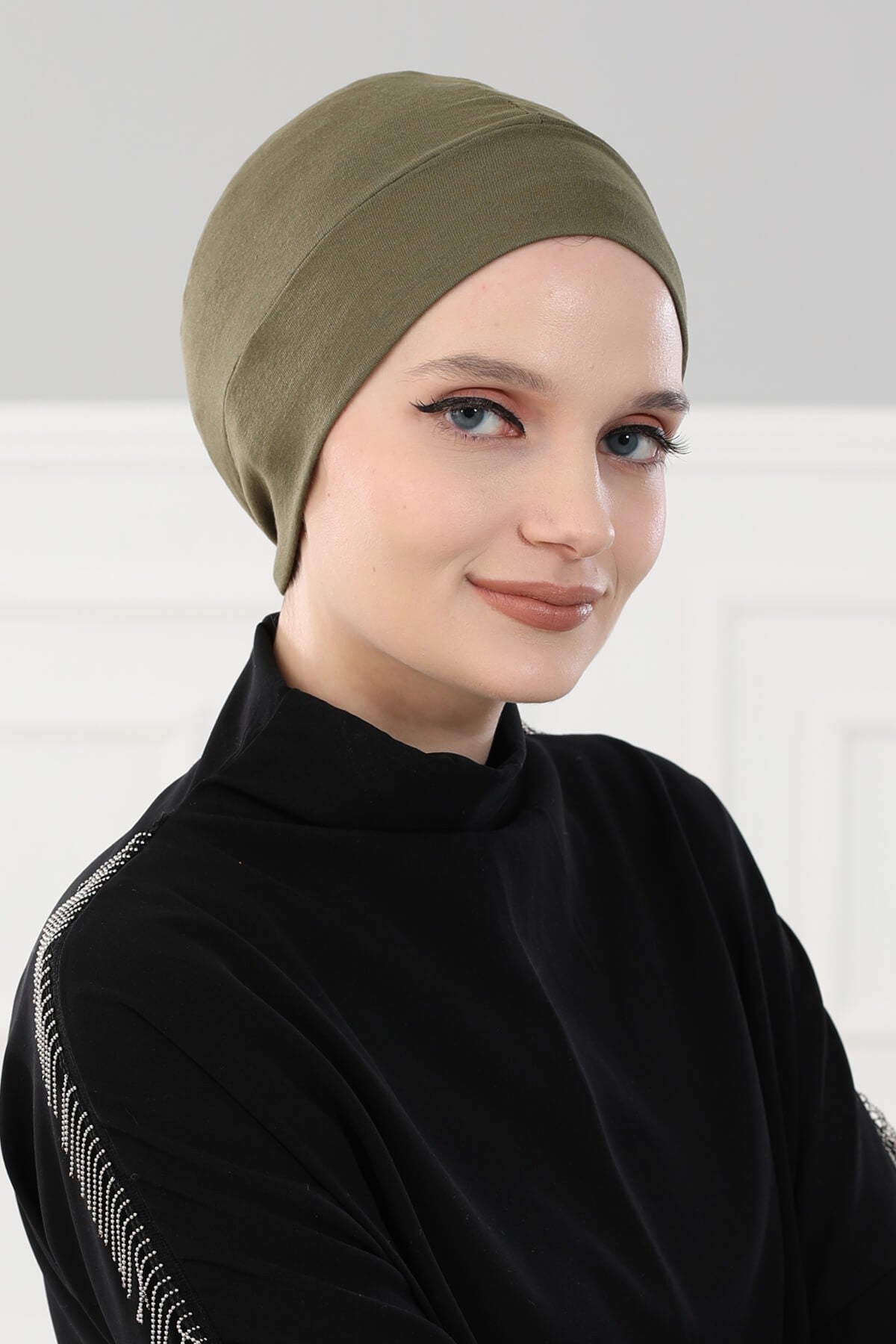Super Tight Cotton Inner Bonnet Cap, High Quality Easy Wrap Instant Underneath Bonnet for Women, Flexible 95% Cotton Chemo Headwear Cap,B-37 Army Green