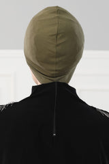 Super Tight Cotton Inner Bonnet Cap, High Quality Easy Wrap Instant Underneath Bonnet for Women, Flexible 95% Cotton Chemo Headwear Cap,B-37 Army Green