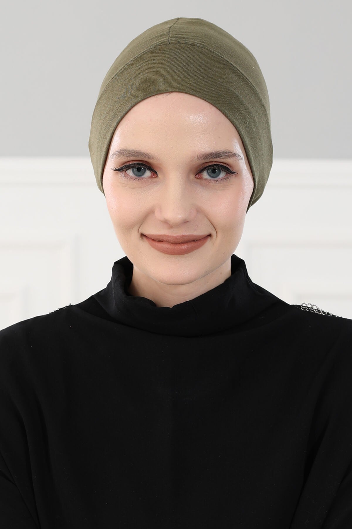 Super Tight Cotton Inner Bonnet Cap, High Quality Easy Wrap Instant Underneath Bonnet for Women, Flexible 95% Cotton Chemo Headwear Cap,B-37 Army Green