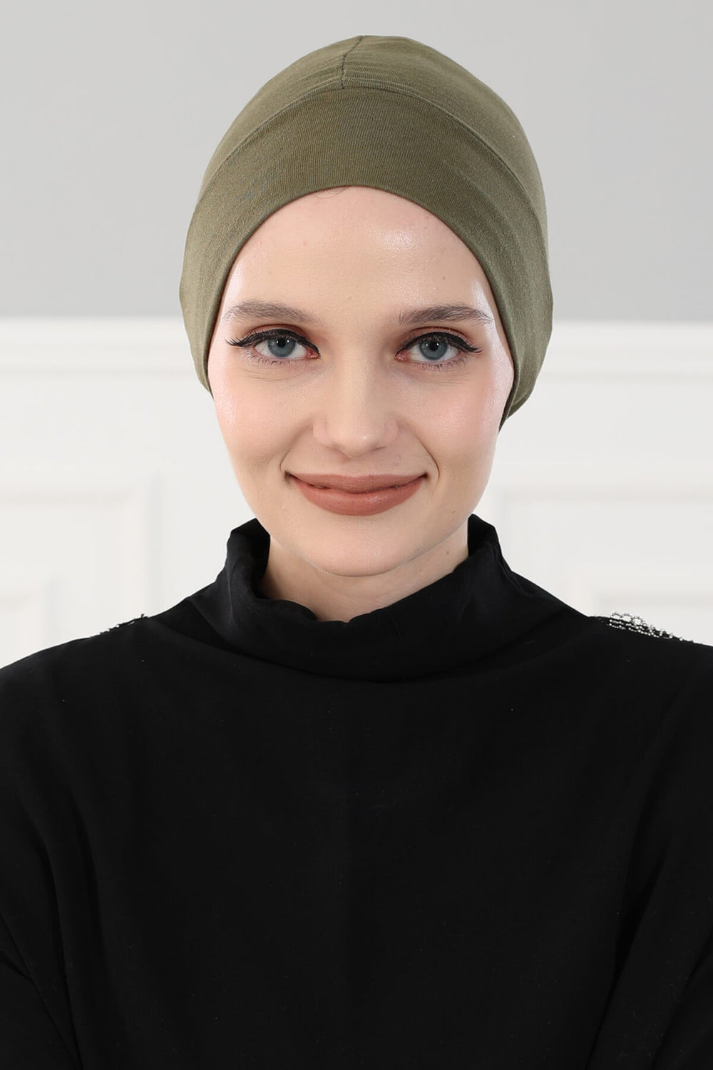 Super Tight Cotton Inner Bonnet Cap, High Quality Easy Wrap Instant Underneath Bonnet for Women, Flexible 95% Cotton Chemo Headwear Cap,B-37 Army Green
