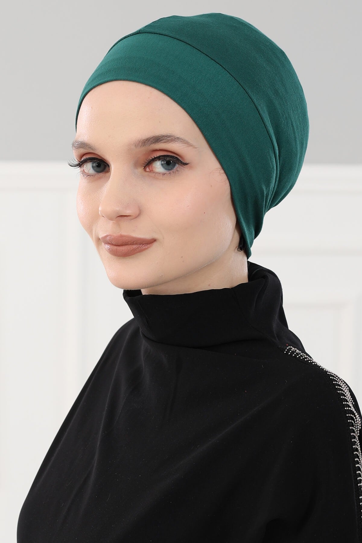 Super Tight Cotton Inner Bonnet Cap, High Quality Easy Wrap Instant Underneath Bonnet for Women, Flexible 95% Cotton Chemo Headwear Cap,B-37 Green