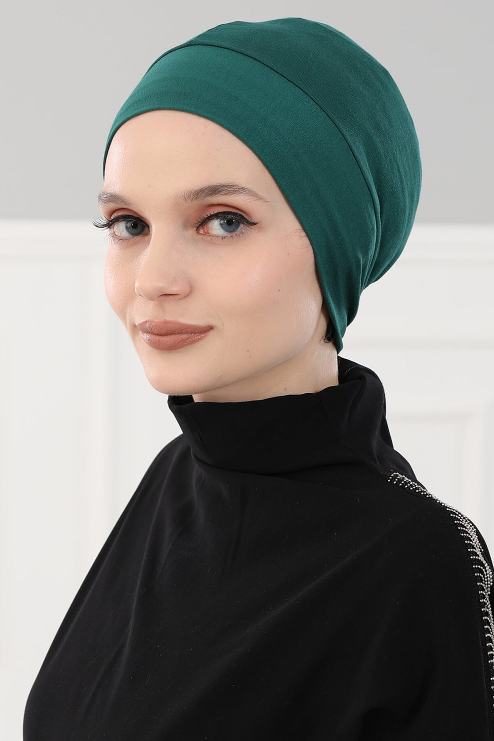 Super Tight Cotton Inner Bonnet Cap, High Quality Easy Wrap Instant Underneath Bonnet for Women, Flexible 95% Cotton Chemo Headwear Cap,B-37 Green