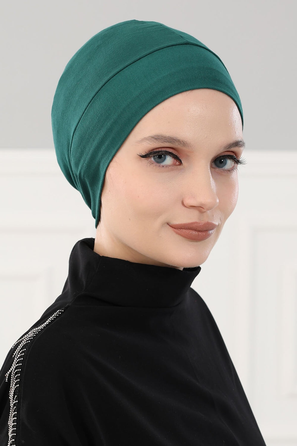 Super Tight Cotton Inner Bonnet Cap, High Quality Easy Wrap Instant Underneath Bonnet for Women, Flexible 95% Cotton Chemo Headwear Cap,B-37 Green