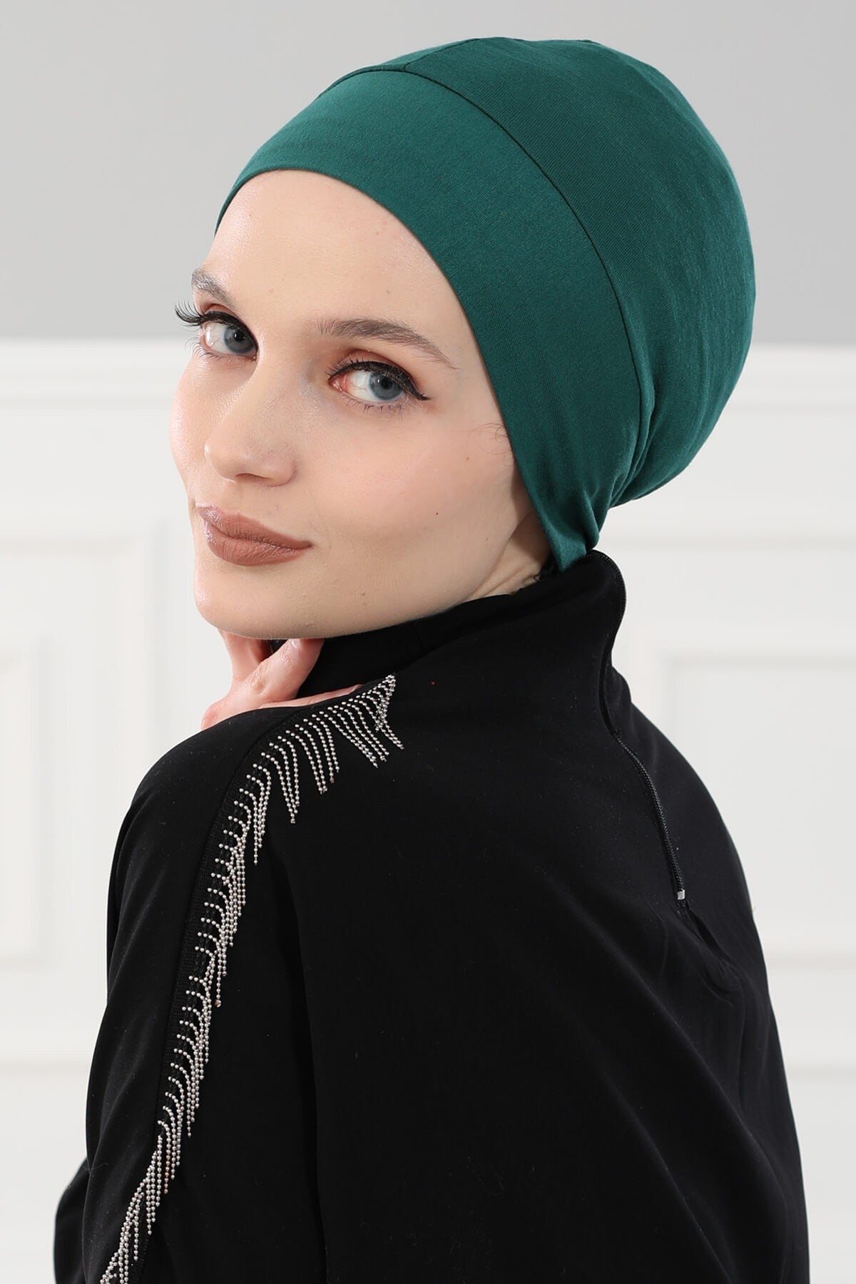Super Tight Cotton Inner Bonnet Cap, High Quality Easy Wrap Instant Underneath Bonnet for Women, Flexible 95% Cotton Chemo Headwear Cap,B-37 Green