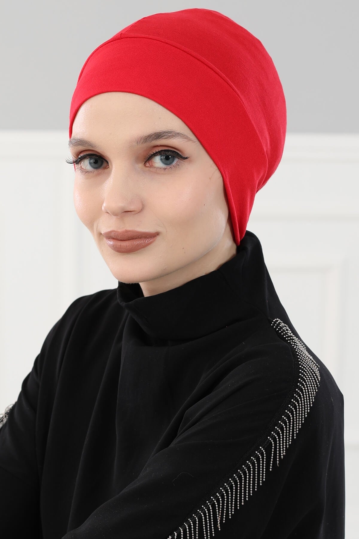 Super Tight Cotton Inner Bonnet Cap, High Quality Easy Wrap Instant Underneath Bonnet for Women, Flexible 95% Cotton Chemo Headwear Cap,B-37 Red