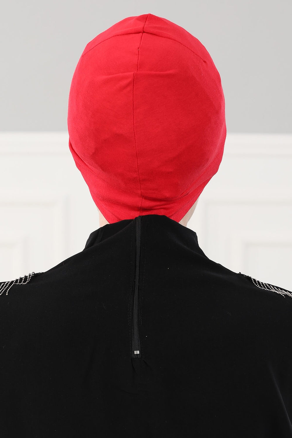 Super Tight Cotton Inner Bonnet Cap, High Quality Easy Wrap Instant Underneath Bonnet for Women, Flexible 95% Cotton Chemo Headwear Cap,B-37 Red