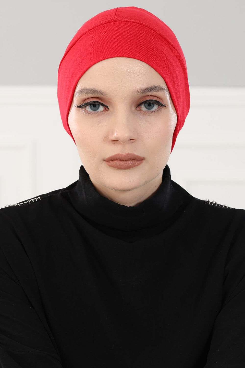 Super Tight Cotton Inner Bonnet Cap, High Quality Easy Wrap Instant Underneath Bonnet for Women, Flexible 95% Cotton Chemo Headwear Cap,B-37 Red