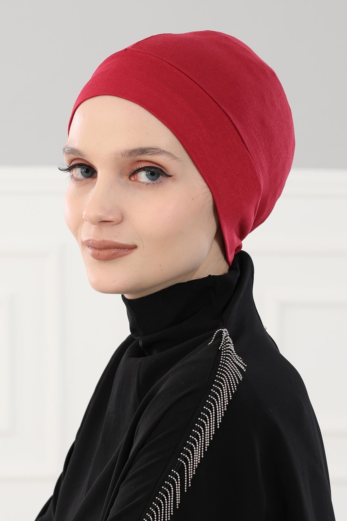 Super Tight Cotton Inner Bonnet Cap, High Quality Easy Wrap Instant Underneath Bonnet for Women, Flexible 95% Cotton Chemo Headwear Cap,B-37 Maroon