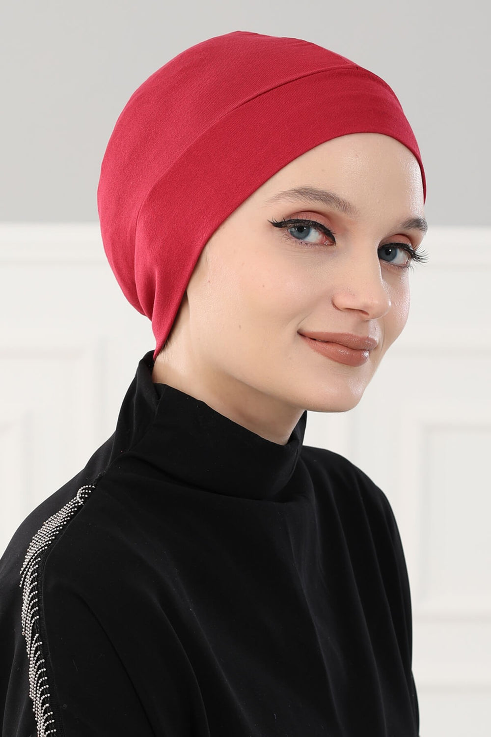 Super Tight Cotton Inner Bonnet Cap, High Quality Easy Wrap Instant Underneath Bonnet for Women, Flexible 95% Cotton Chemo Headwear Cap,B-37 Maroon