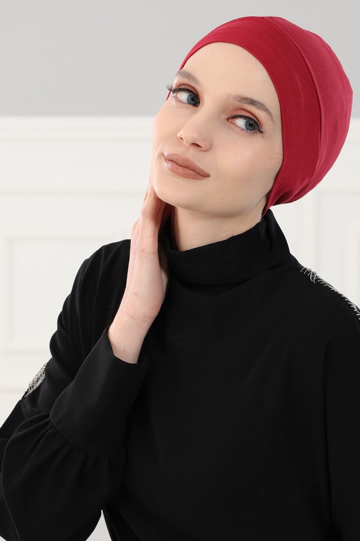 Super Tight Cotton Inner Bonnet Cap, High Quality Easy Wrap Instant Underneath Bonnet for Women, Flexible 95% Cotton Chemo Headwear Cap,B-37 Maroon