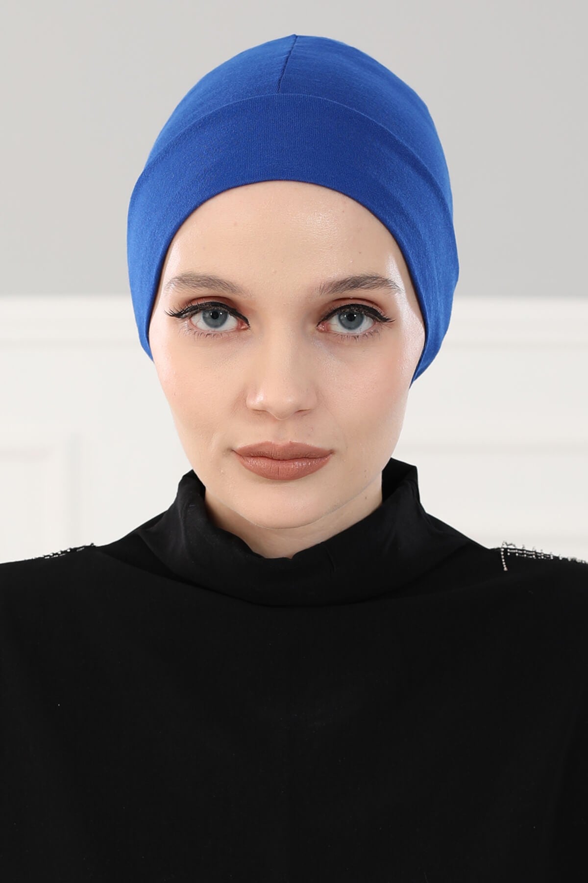 Super Tight Cotton Inner Bonnet Cap, High Quality Easy Wrap Instant Underneath Bonnet for Women, Flexible 95% Cotton Chemo Headwear Cap,B-37 Sax Blue