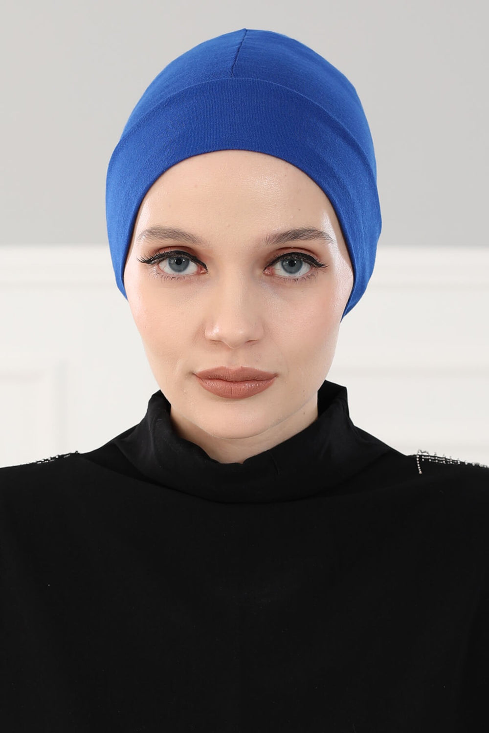Super Tight Cotton Inner Bonnet Cap, High Quality Easy Wrap Instant Underneath Bonnet for Women, Flexible 95% Cotton Chemo Headwear Cap,B-37 Sax Blue