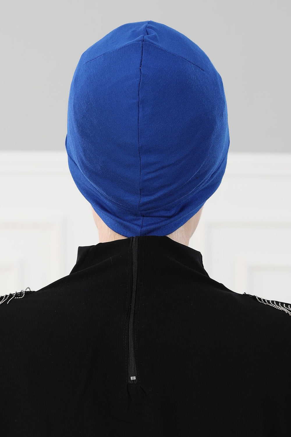 Super Tight Cotton Inner Bonnet Cap, High Quality Easy Wrap Instant Underneath Bonnet for Women, Flexible 95% Cotton Chemo Headwear Cap,B-37 Sax Blue