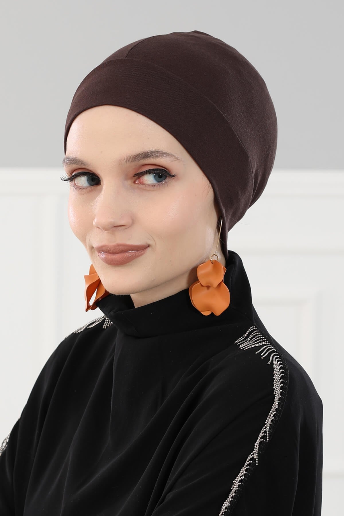 Super Tight Cotton Inner Bonnet Cap, High Quality Easy Wrap Instant Underneath Bonnet for Women, Flexible 95% Cotton Chemo Headwear Cap,B-37 Brown
