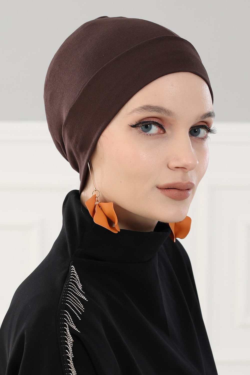 Super Tight Cotton Inner Bonnet Cap, High Quality Easy Wrap Instant Underneath Bonnet for Women, Flexible 95% Cotton Chemo Headwear Cap,B-37 Brown