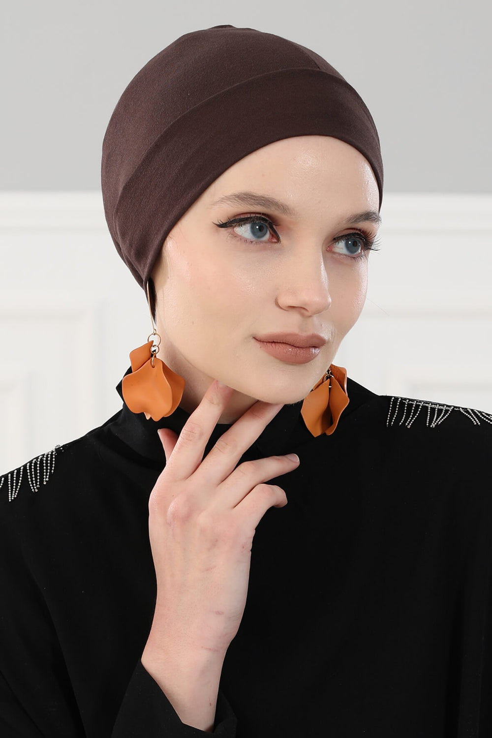 Super Tight Cotton Inner Bonnet Cap, High Quality Easy Wrap Instant Underneath Bonnet for Women, Flexible 95% Cotton Chemo Headwear Cap,B-37 Brown
