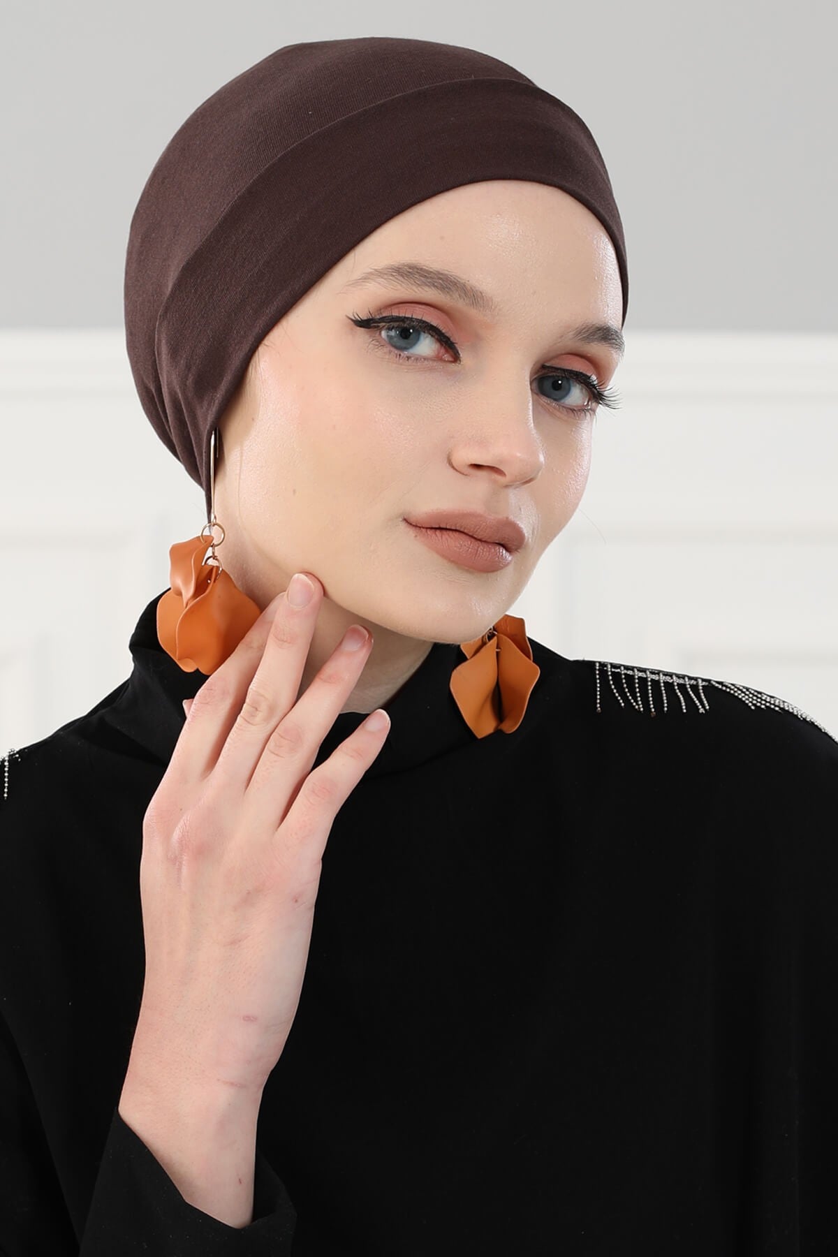 Super Tight Cotton Inner Bonnet Cap, High Quality Easy Wrap Instant Underneath Bonnet for Women, Flexible 95% Cotton Chemo Headwear Cap,B-37 Brown