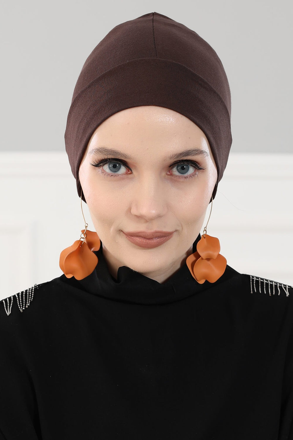 Super Tight Cotton Inner Bonnet Cap, High Quality Easy Wrap Instant Underneath Bonnet for Women, Flexible 95% Cotton Chemo Headwear Cap,B-37 Brown