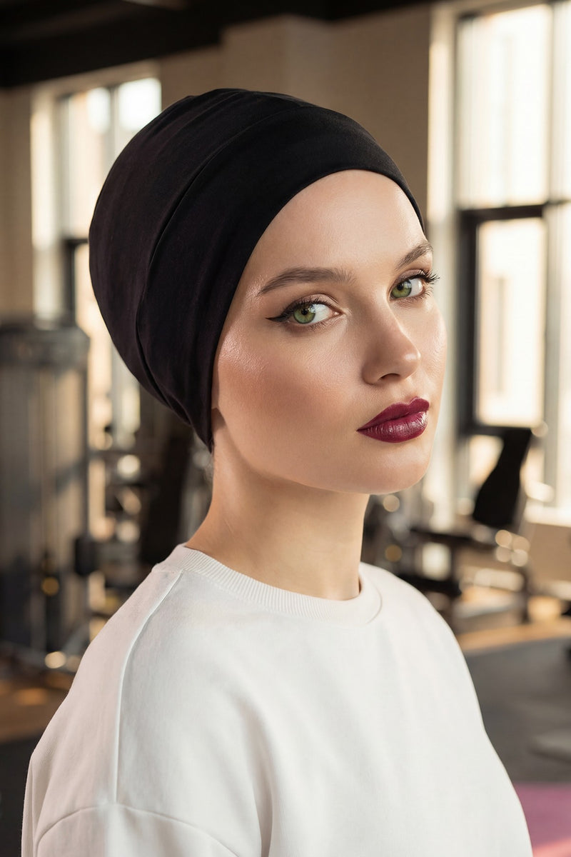 قبعة داخلية قطنية ضيقة للغاية، عالية الجودة وسهلة الالتفاف تحت القلنسوة للنساء، قبعة مرنة للرأس مصنوعة من القطن بنسبة 95%، B-37