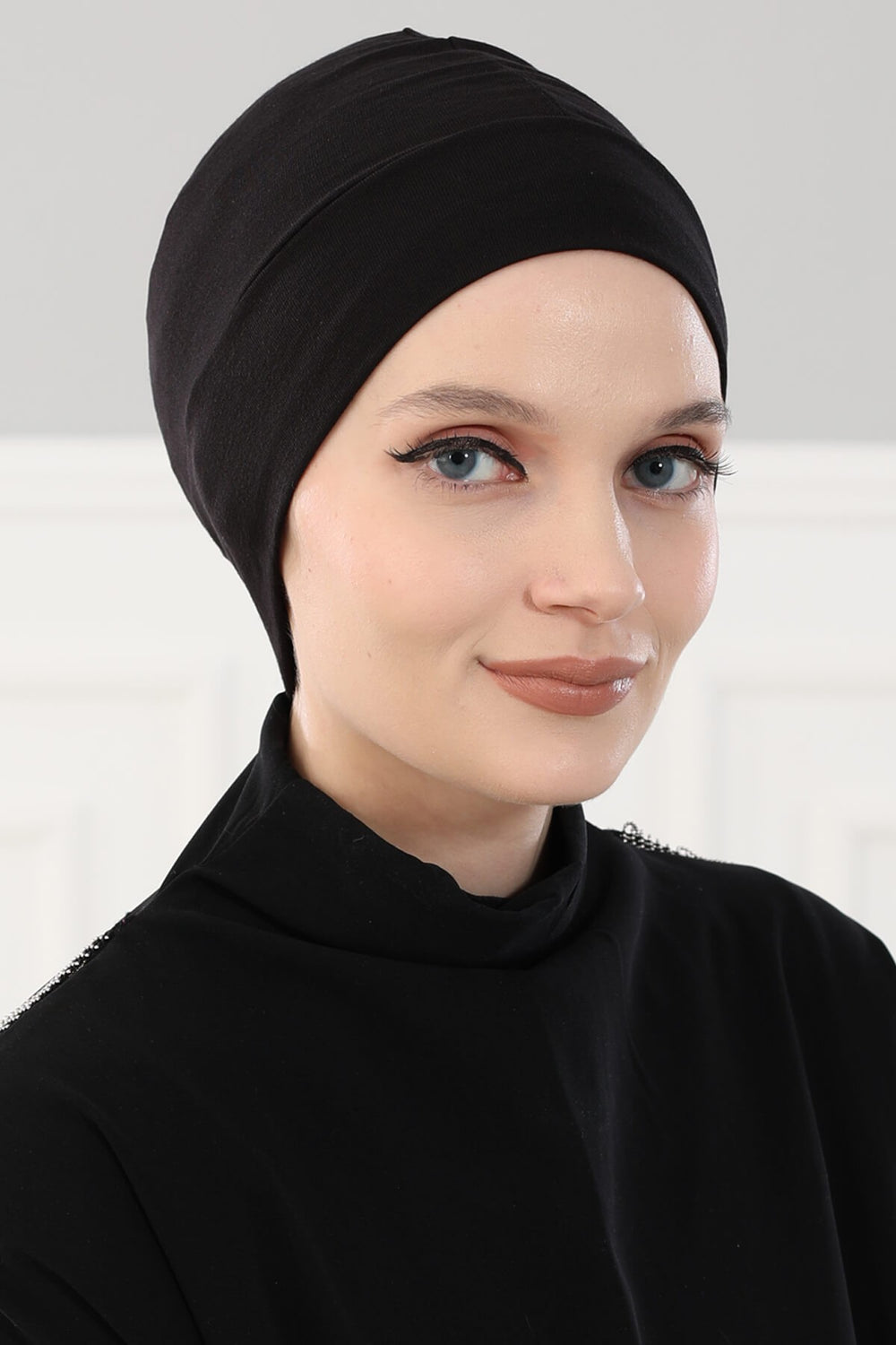 Super Tight Cotton Inner Bonnet Cap, High Quality Easy Wrap Instant Underneath Bonnet for Women, Flexible 95% Cotton Chemo Headwear Cap,B-37 Black