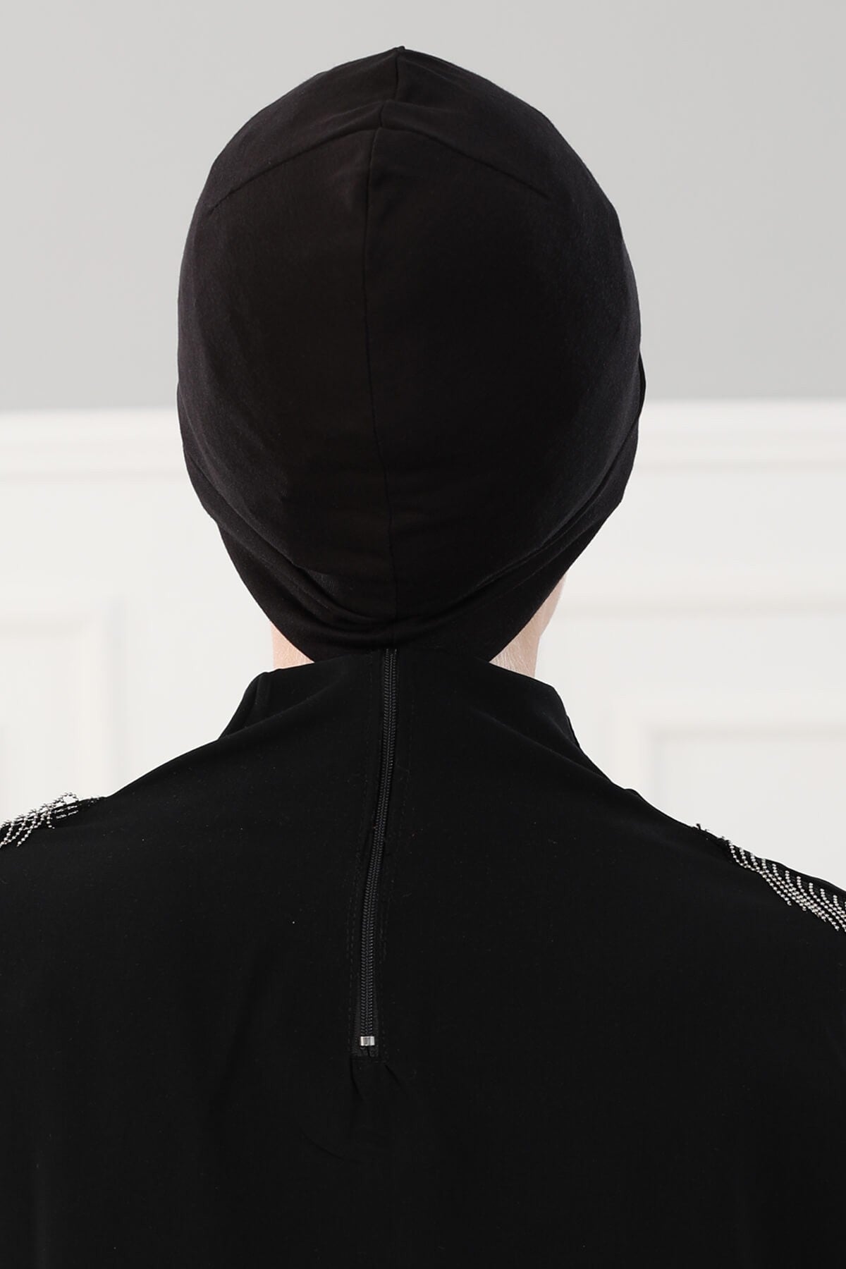Super Tight Cotton Inner Bonnet Cap, High Quality Easy Wrap Instant Underneath Bonnet for Women, Flexible 95% Cotton Chemo Headwear Cap,B-37 Black