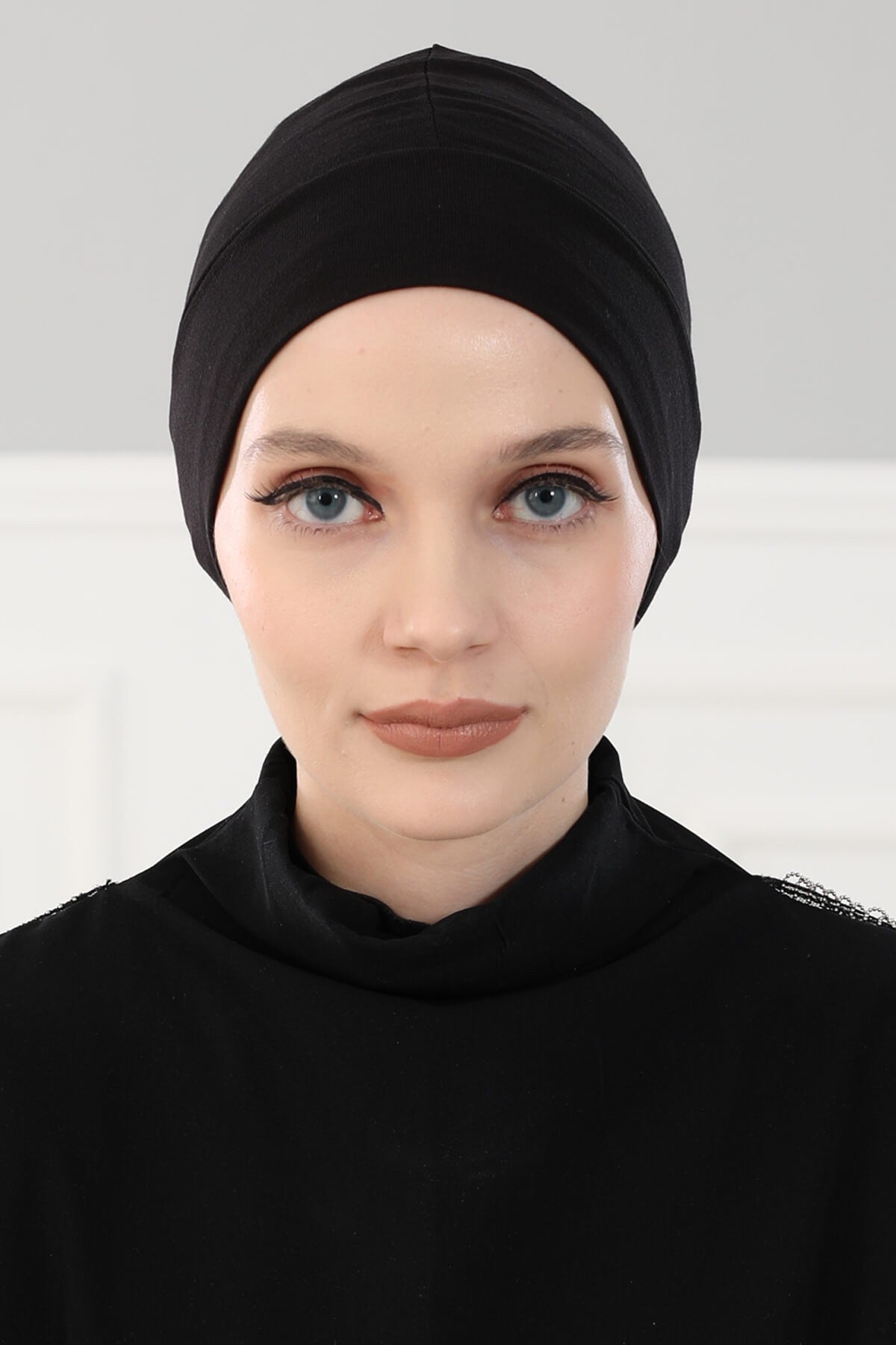 Super Tight Cotton Inner Bonnet Cap, High Quality Easy Wrap Instant Underneath Bonnet for Women, Flexible 95% Cotton Chemo Headwear Cap,B-37 Black