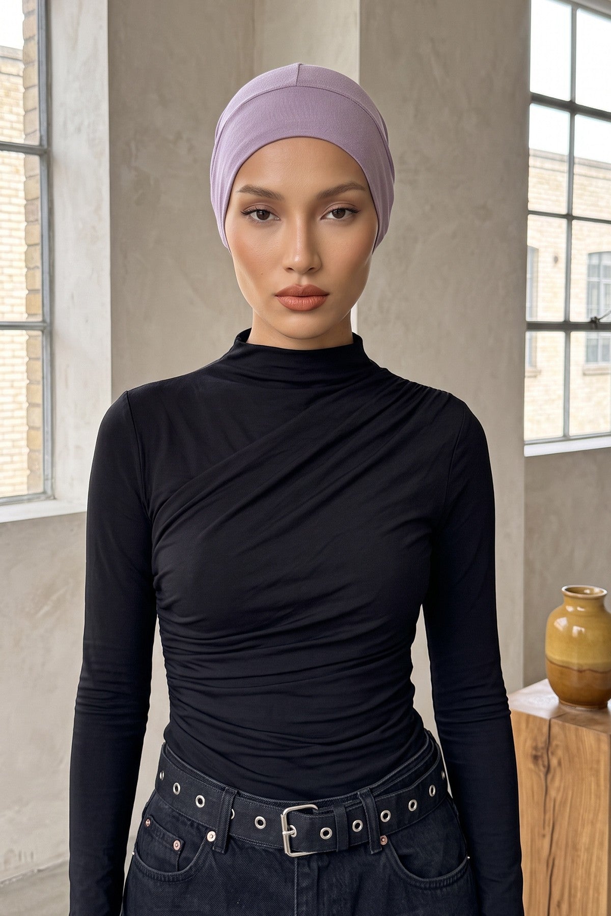 Super Tight Cotton Inner Bonnet Cap, High Quality Easy Wrap Instant Underneath Bonnet for Women, Flexible 95% Cotton Chemo Headwear Cap,B-37 Lilac