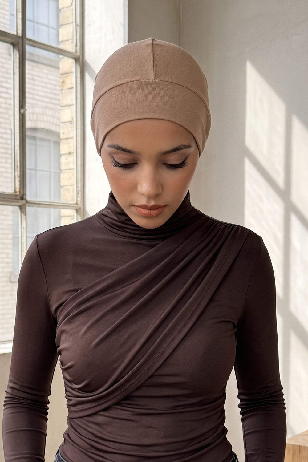 Super Tight Cotton Inner Bonnet Cap, High Quality Easy Wrap Instant Underneath Bonnet for Women, Flexible 95% Cotton Chemo Headwear Cap,B-37 Sand Brown