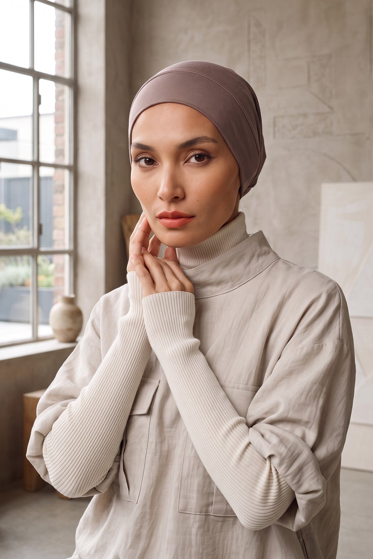 Super Tight Cotton Inner Bonnet Cap, High Quality Easy Wrap Instant Underneath Bonnet for Women, Flexible 95% Cotton Chemo Headwear Cap,B-37 Chocolate