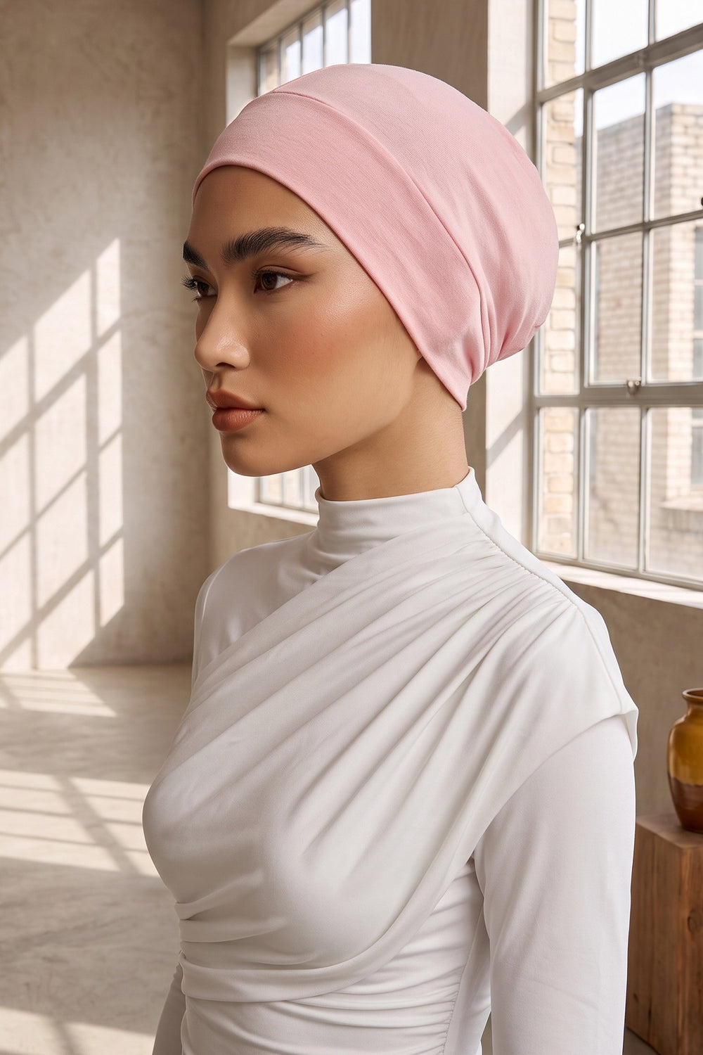 Super Tight Cotton Inner Bonnet Cap, High Quality Easy Wrap Instant Underneath Bonnet for Women, Flexible 95% Cotton Chemo Headwear Cap,B-37 Powder