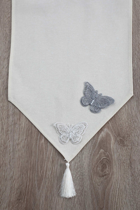 Table Runner with Handmade Butterfly Ornament and Tassel 16 x 55 inches (40 x 140 cm) Machine Washable Table Cloth for Home Kitchen Decorations Parties, BBQ's, Everyday, Holidays,R-51B