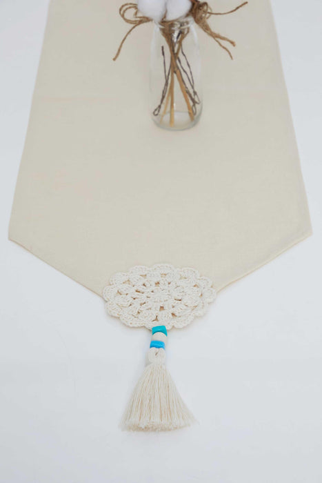 Table Runner with Handmade Embroidery and Tassels 12x36 inches (30x90 cm) Handicraft Table Cloth for Home Kitchen Decorations Wedding, Everyday,R-53K