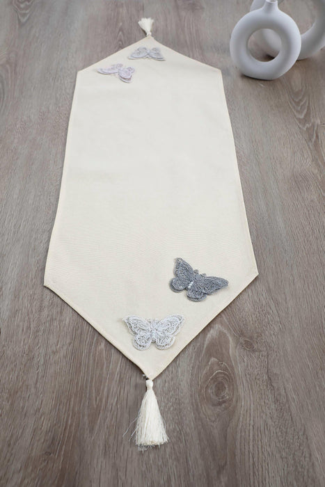 Tischläufer mit handgefertigtem Ornament und Quaste, 12 x 36 Zoll, maschinenwaschbare Tischdecke mit Fransen und Spitze für die Heimdekoration, R-51K