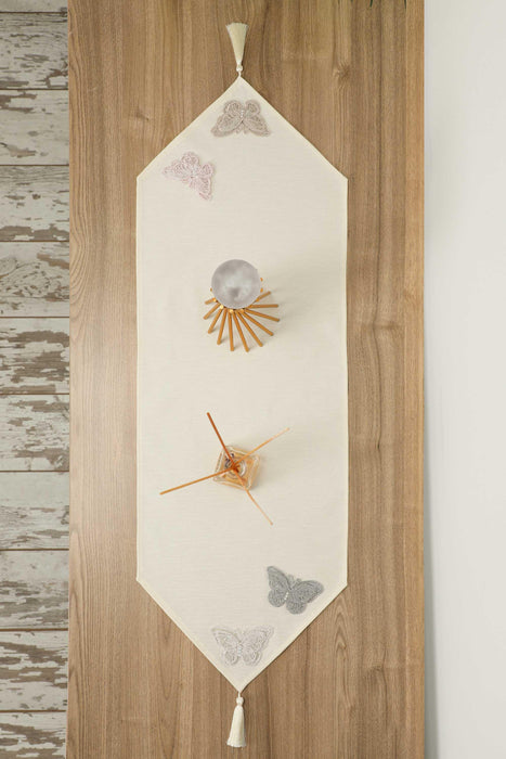 Tischläufer mit handgefertigtem Ornament und Quaste, 12 x 36 Zoll, maschinenwaschbare Tischdecke mit Fransen und Spitze für die Heimdekoration, R-51K