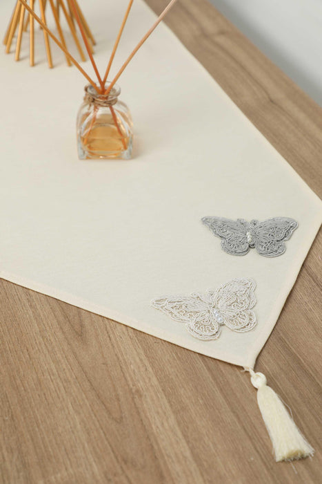 Tischläufer mit handgefertigtem Ornament und Quaste, 12 x 36 Zoll, maschinenwaschbare Tischdecke mit Fransen und Spitze für die Heimdekoration, R-51K