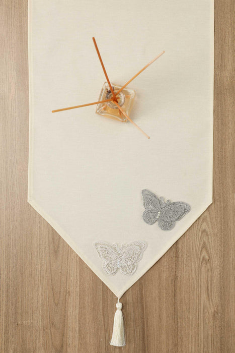Tischläufer mit handgefertigtem Ornament und Quaste, 12 x 36 Zoll, maschinenwaschbare Tischdecke mit Fransen und Spitze für die Heimdekoration, R-51K