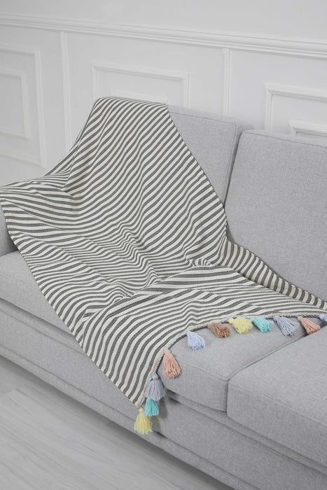 Tasselled Reversible Cotton Decorative Sofa Shawl Throw Blanket 80x170 cm Furniture Protector Washable Couch Cover for Kids, Pets,KS-4