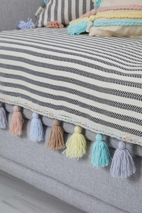 Tasselled Reversible Cotton Decorative Sofa Shawl Throw Blanket 80x170 cm Furniture Protector Washable Couch Cover for Kids, Pets,KS-4