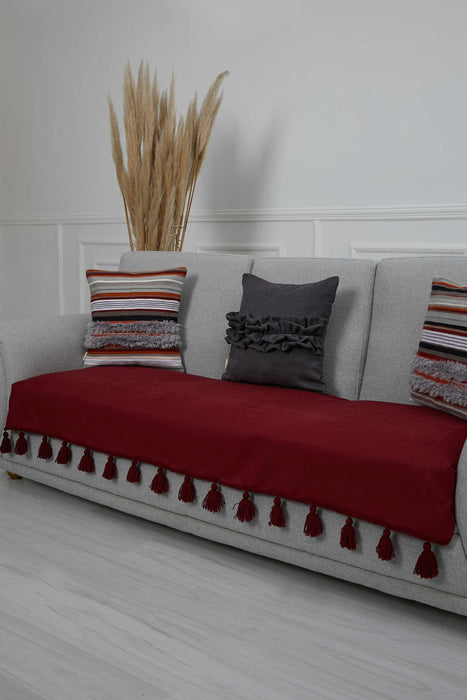 Tasselled Reversible Knitted Polyester Decorative Sofa Shawl and Throw Blanket Furniture Protector Washable Cover for Family,KO-26 Maroon