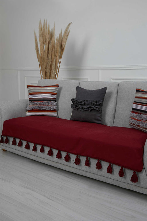 Tasselled Reversible Knitted Polyester Decorative Sofa Shawl and Throw Blanket Furniture Protector Washable Cover for Family,KO-26 Maroon
