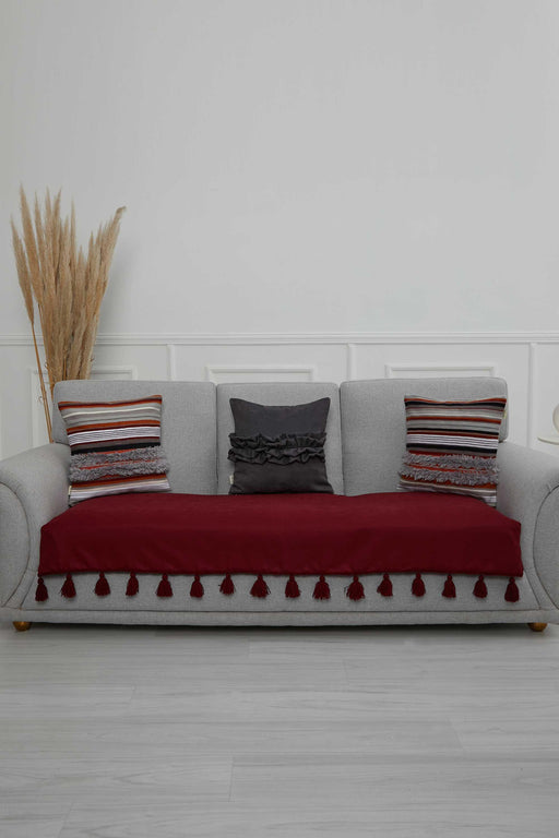 Tasselled Reversible Knitted Polyester Decorative Sofa Shawl and Throw Blanket Furniture Protector Washable Cover for Family,KO-26 Maroon