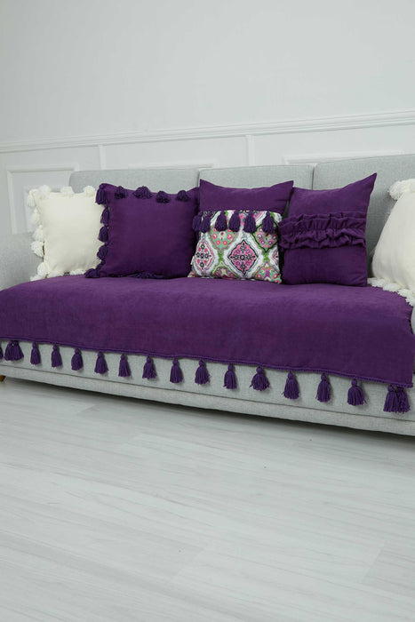 Tasselled Reversible Knitted Polyester Decorative Sofa Shawl and Throw Blanket Furniture Protector Washable Cover for Family,KO-26 Purple