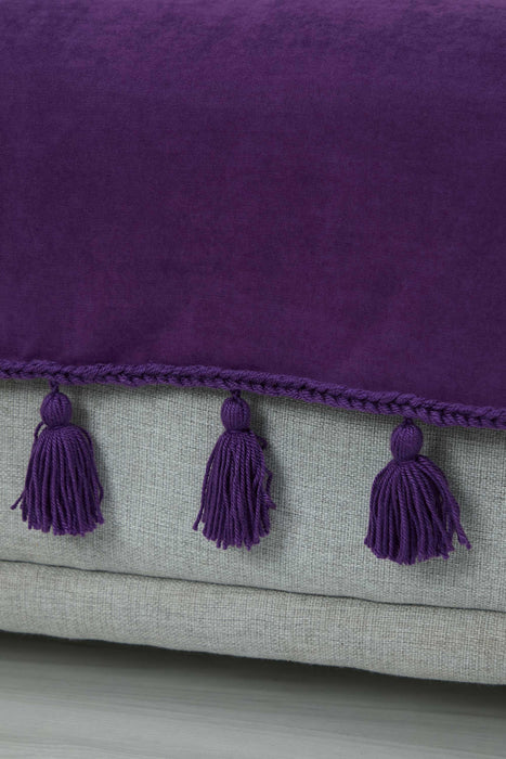 Tasselled Reversible Knitted Polyester Decorative Sofa Shawl and Throw Blanket Furniture Protector Washable Cover for Family,KO-26 Purple