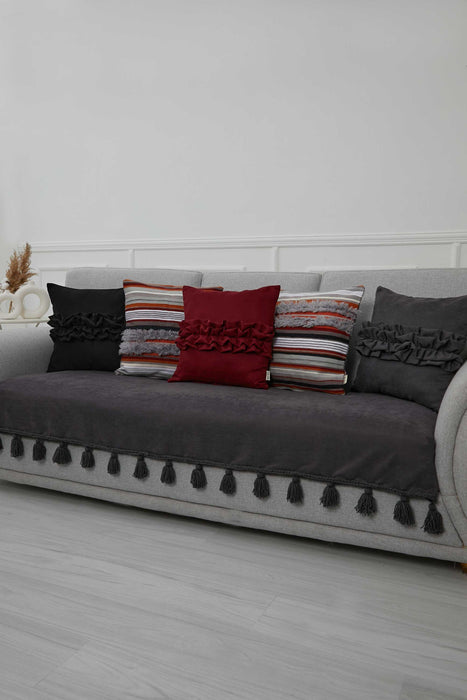Tasselled Reversible Knitted Polyester Decorative Sofa Shawl and Throw Blanket Furniture Protector Washable Cover for Family,KO-26 Grey
