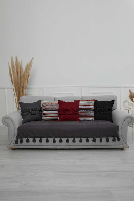 Tasselled Reversible Knitted Polyester Decorative Sofa Shawl and Throw Blanket Furniture Protector Washable Cover for Family,KO-26 Grey
