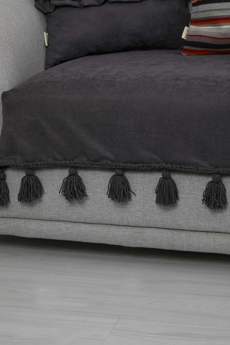 Tasselled Reversible Knitted Polyester Decorative Sofa Shawl and Throw Blanket Furniture Protector Washable Cover for Family,KO-26 Grey